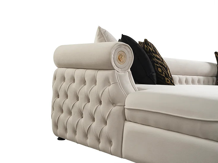 Cream Microfiber Sectional Sofa – Space-Saving Living Room Furniture for Small Apartments - Galaly Furniture TX
