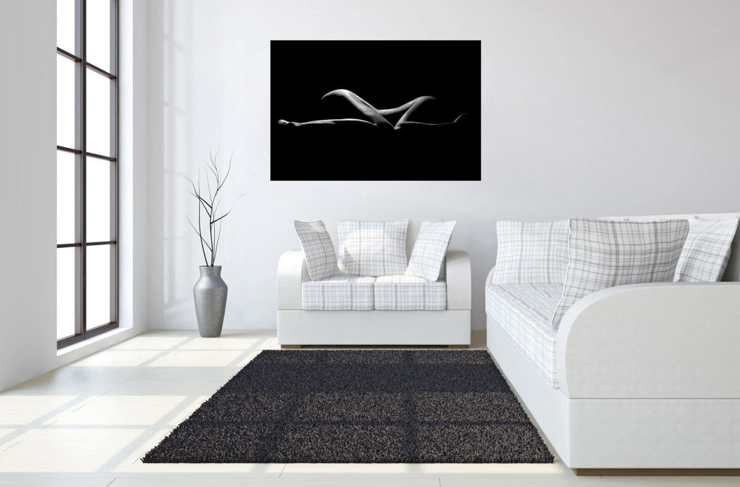 Monochrome Contour Tempered Glass Wall Art — Abstract Nude Silhouette