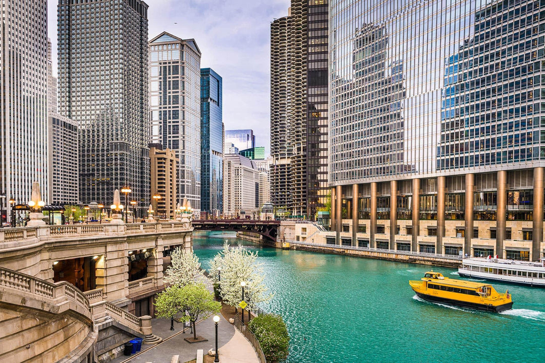 Urban Riverfront Tempered Glass Wall Art - Cityscape Photo Print