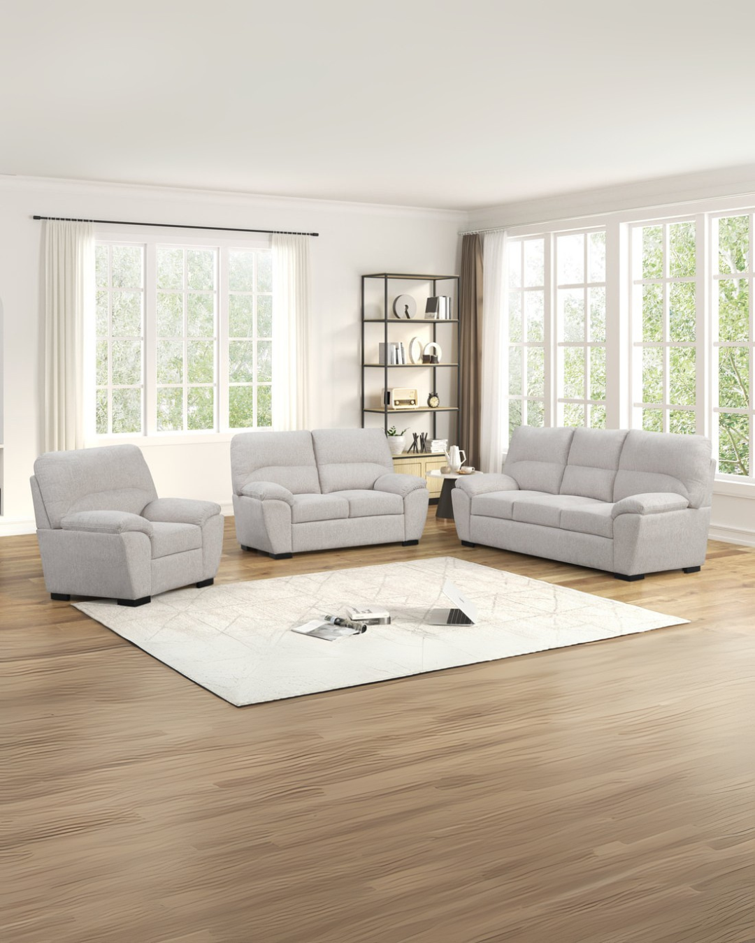 Soft Light Gray Modern Living Room Sofa Set – Space-Saving Comfort for Apartments