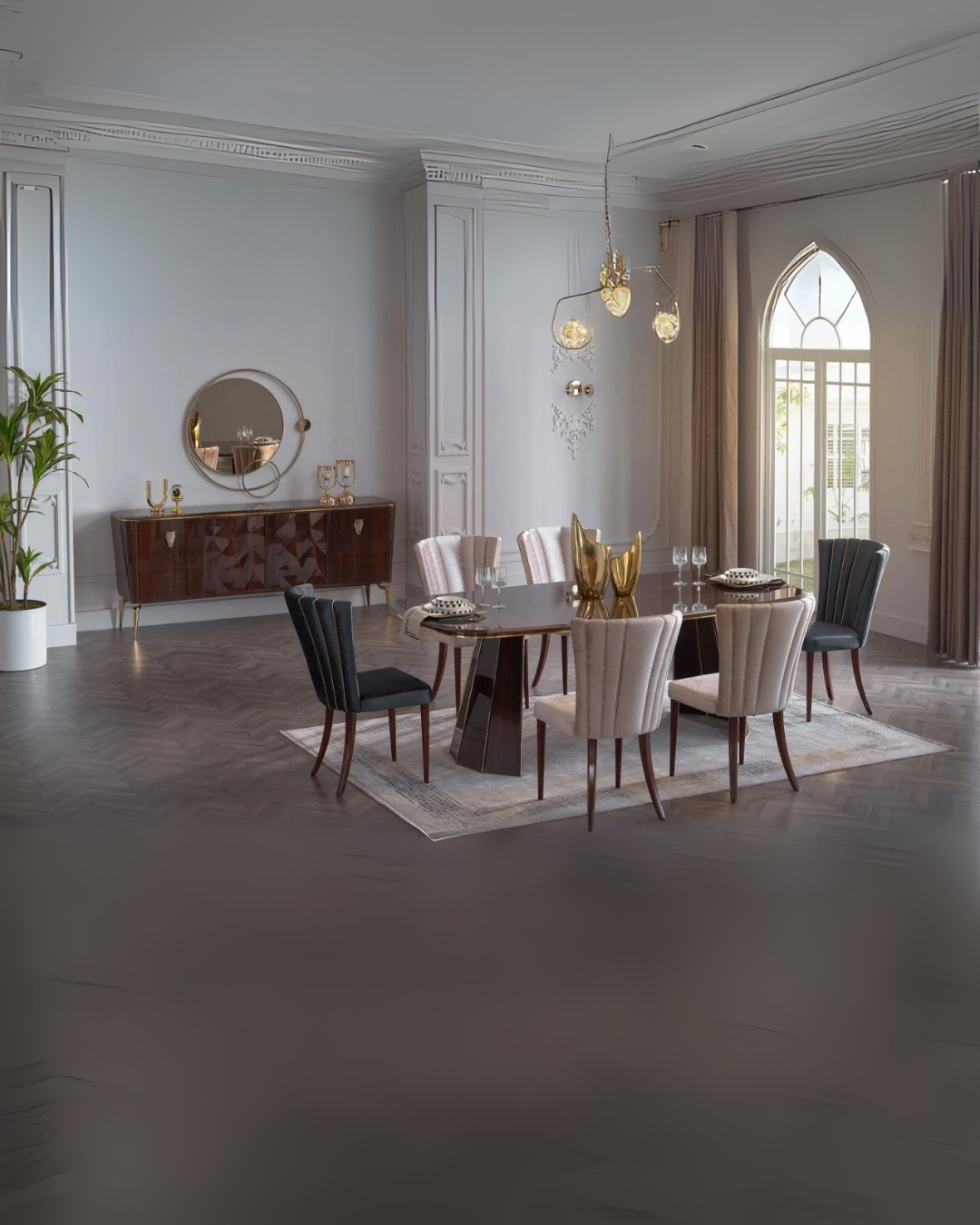 Espresso & Champagne Elegance Modern Dining Room Set – Space-Saving Sophistication for Apartments
