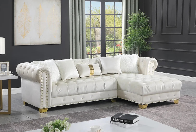 Cream Velvet Sectional Sofa – Space-Saving Living Room Furniture for Small Apartments - Galaly Furniture TX