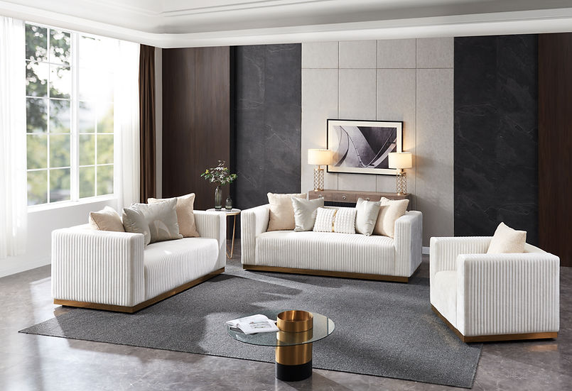White Microfiber Living Room Set – Space-Saving Sofa, Loveseat & Chair for Small Apartments