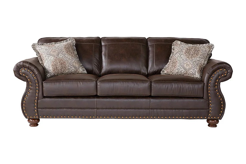 Brown Polished Fabric Living Room Set – Sofa, Loveseat, Chair & Ottoman for Small Apartments