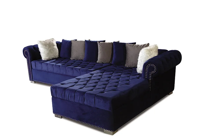Blue Microfiber Sectional Sofa – Spacious Comfort for Small Apartments, Extra Pillows Included - Galaly Furniture TX