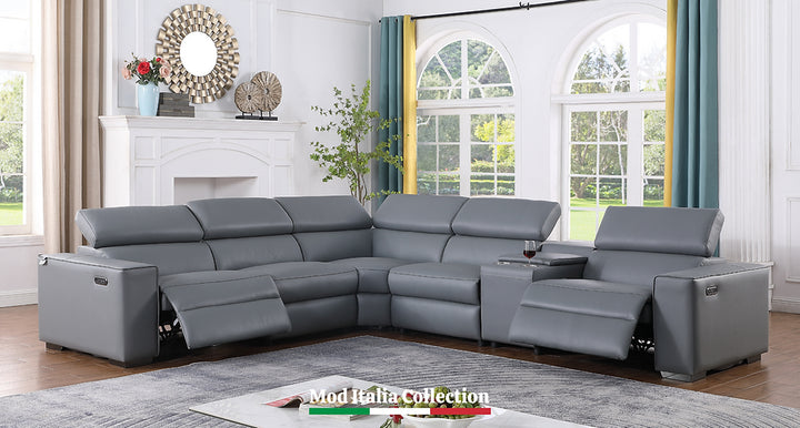 Grey Top Grain Leather Reclining Sectional Set – Compact Power Recliner for Small Apartment Living Rooms - Galaly Furniture TX